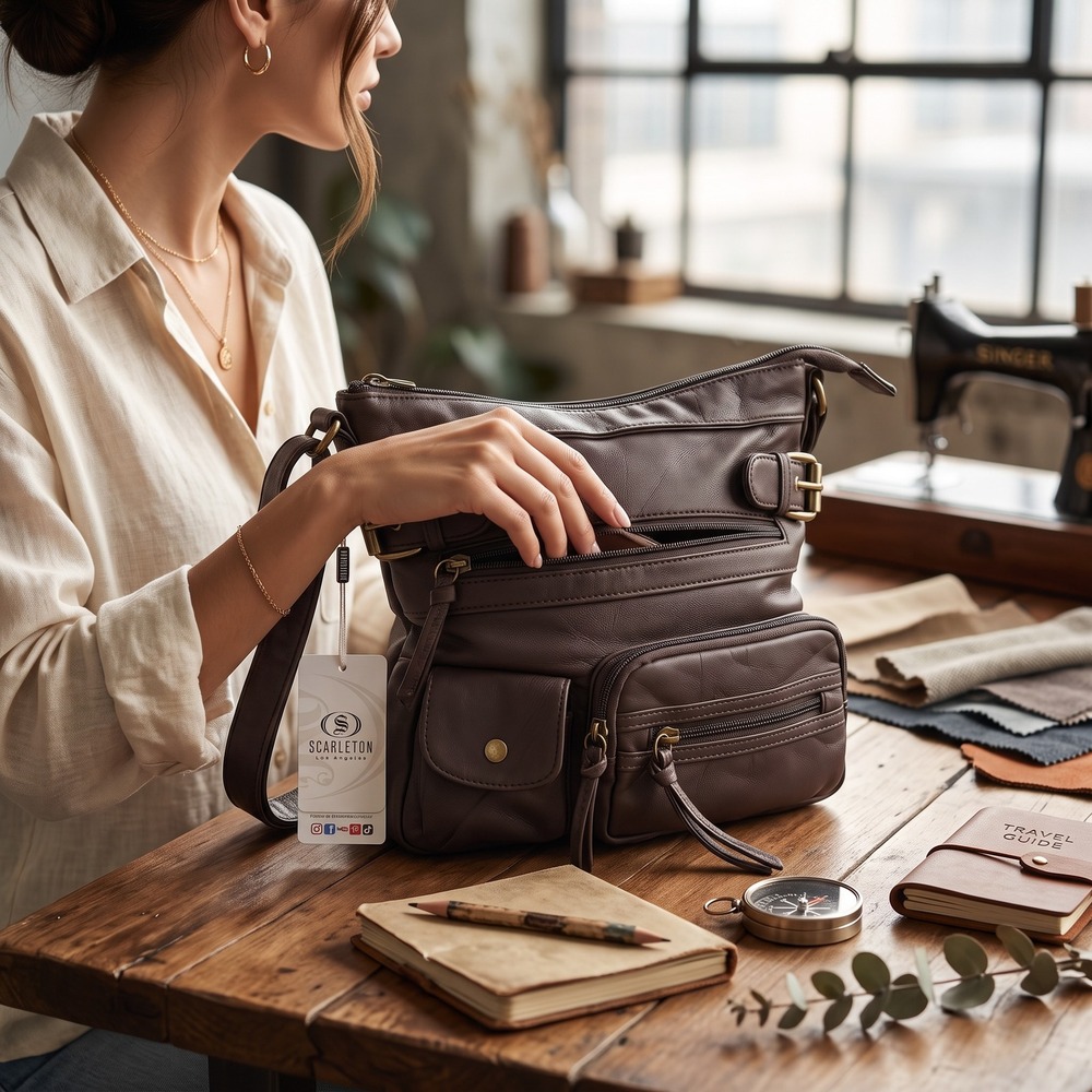 NWT Scarleton Multi Pocket Crossbody Bag Coffee Brown Vegan Leather Travel Purse